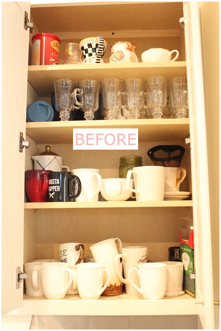 messy coffee mug cabinet