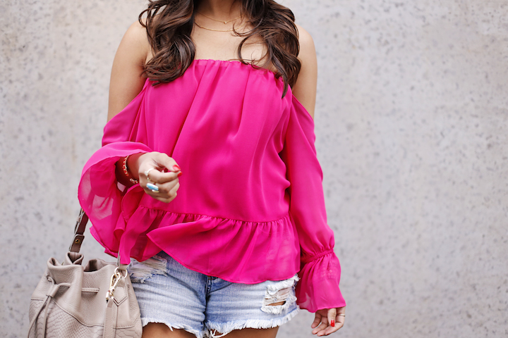 pink off the shoulder ruffle top