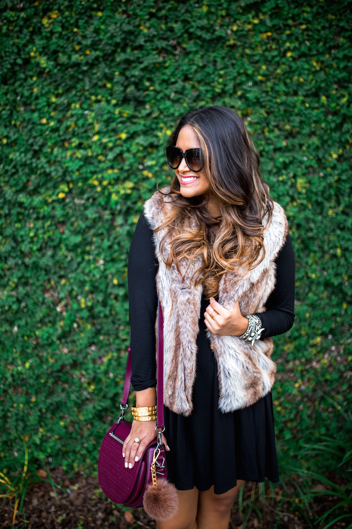 Fur vest shop over dress