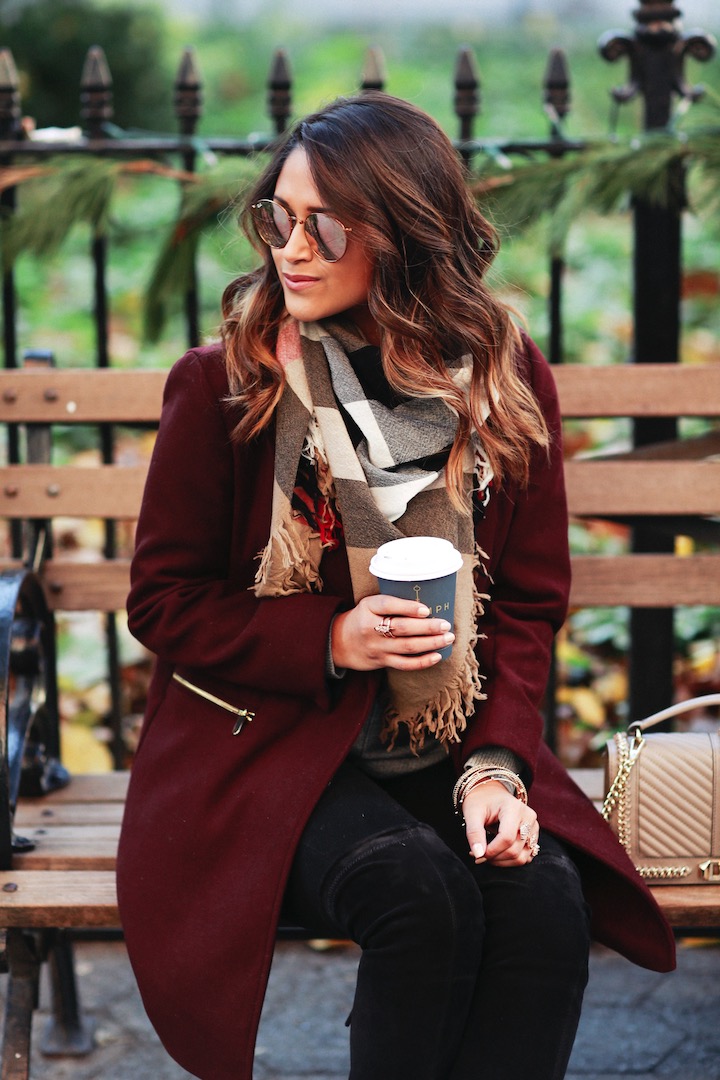 burgundy coat outfit