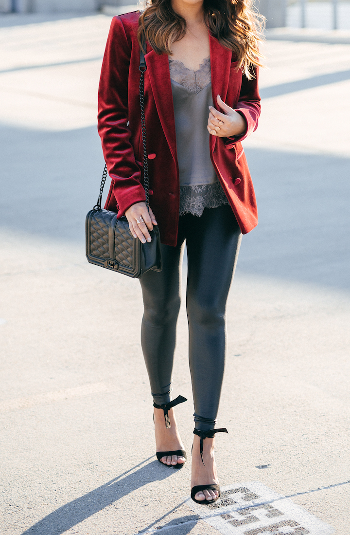 Red Velvet Leggings: Women's Christmas Outfits