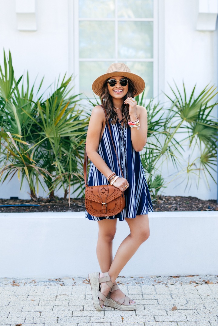 Striped Lace Up Dress - Haute Off The Rack