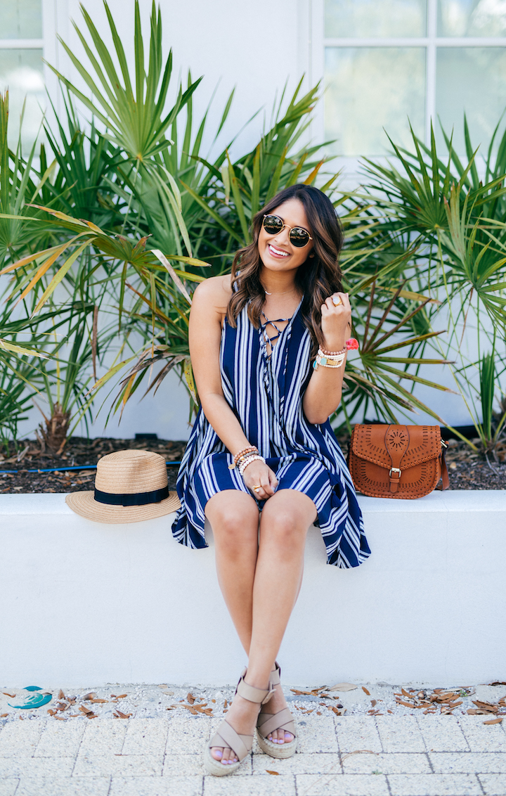 Striped Lace Up Dress - Haute Off The Rack