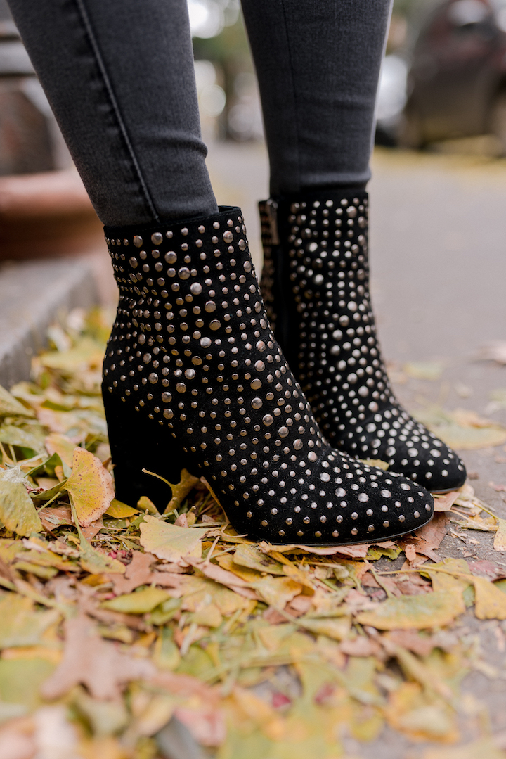 Black studded booties best sale