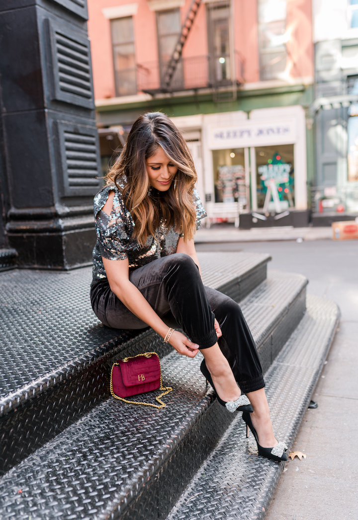 HOLIDAY PARTY OUTFIT IDEA: VELVET JOGGERS — Molly's Musings