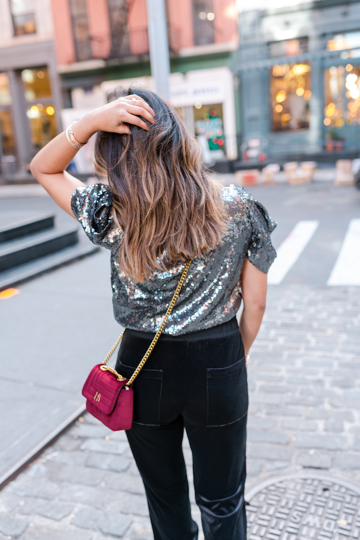 Sequin Joggers Holiday Outfit Idea