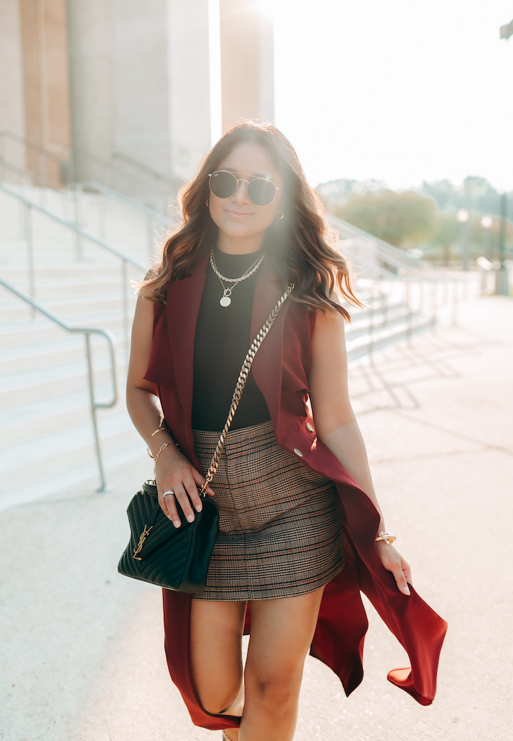 burgundy sleeveless trenchcoat